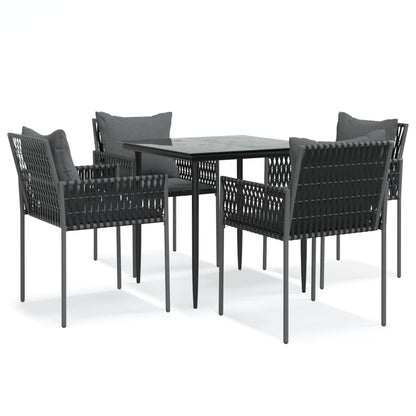 -Delige Tuinset Met Kussens Poly Rattan En Staal 5 80 cm tafellengte Zwart