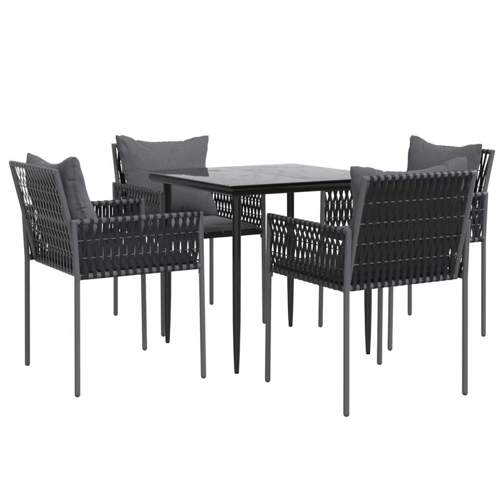 -Delige Tuinset Met Kussens Poly Rattan En Staal 5 80 cm tafellengte Zwart