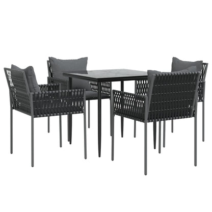 -Delige Tuinset Met Kussens Poly Rattan En Staal 5 80 cm tafellengte Zwart