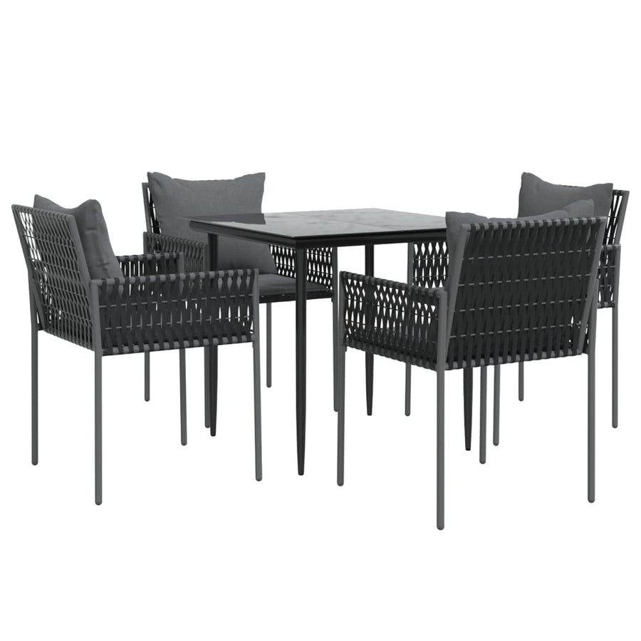 -Delige Tuinset Met Kussens Poly Rattan En Staal 5 80 cm tafellengte Zwart