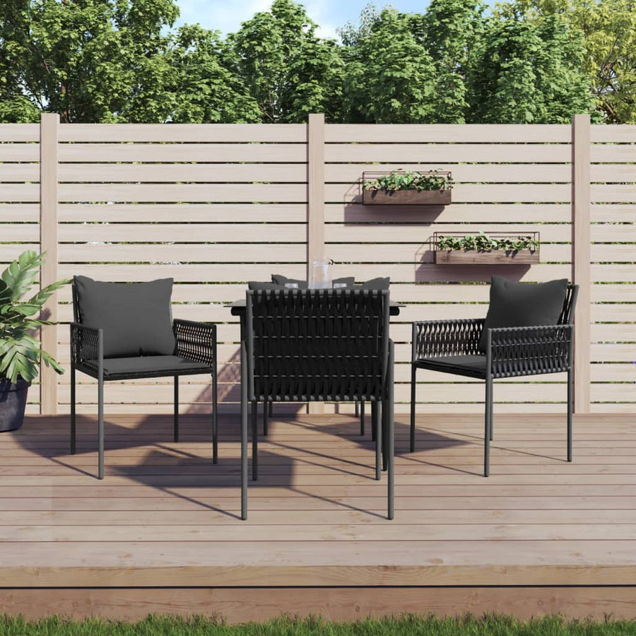-Delige Tuinset Met Kussens Poly Rattan En Staal 5 80 cm tafellengte Zwart