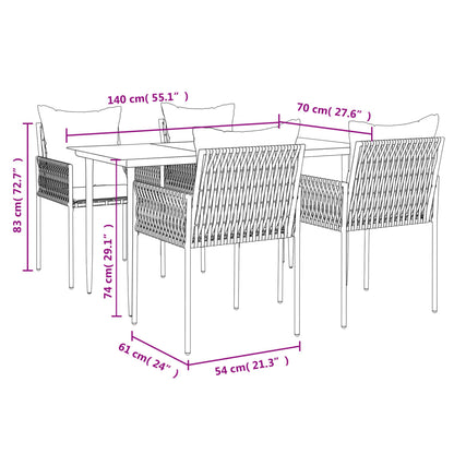 -Delige Tuinset Met Kussens Poly Rattan En Staal 5 140 cm tafellengte Bruin