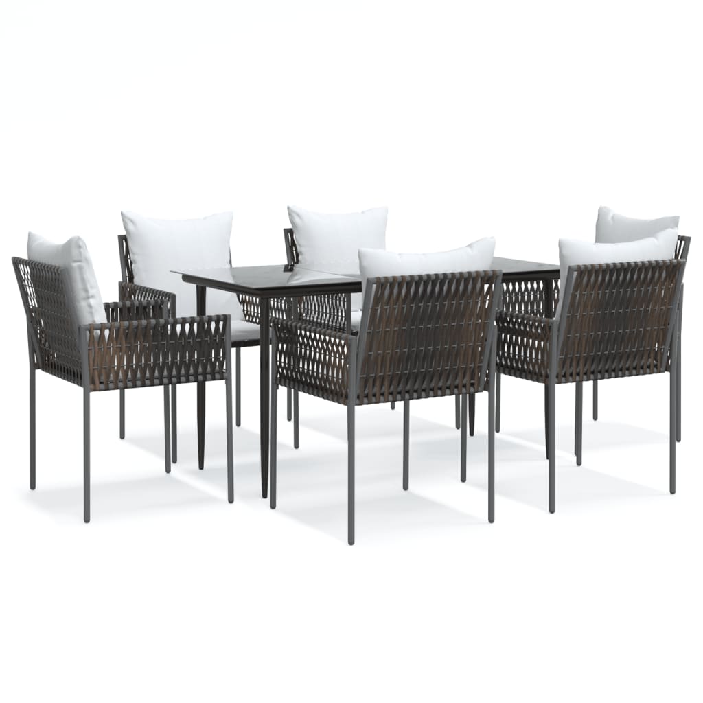 -Delige Tuinset Met Kussens Poly Rattan En Staal 7 140 cm tafellengte Bruin