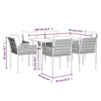 -Delige Tuinset Met Kussens Poly Rattan En Staal 7 140 cm tafellengte Bruin