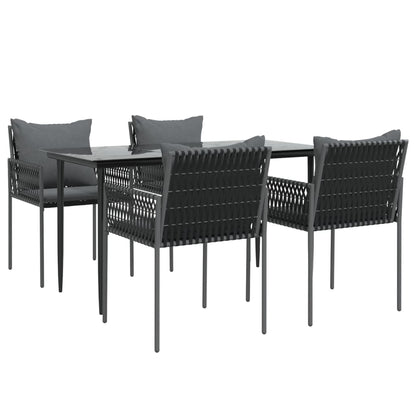 -Delige Tuinset Met Kussens Poly Rattan En Staal 5 140 cm tafellengte Zwart