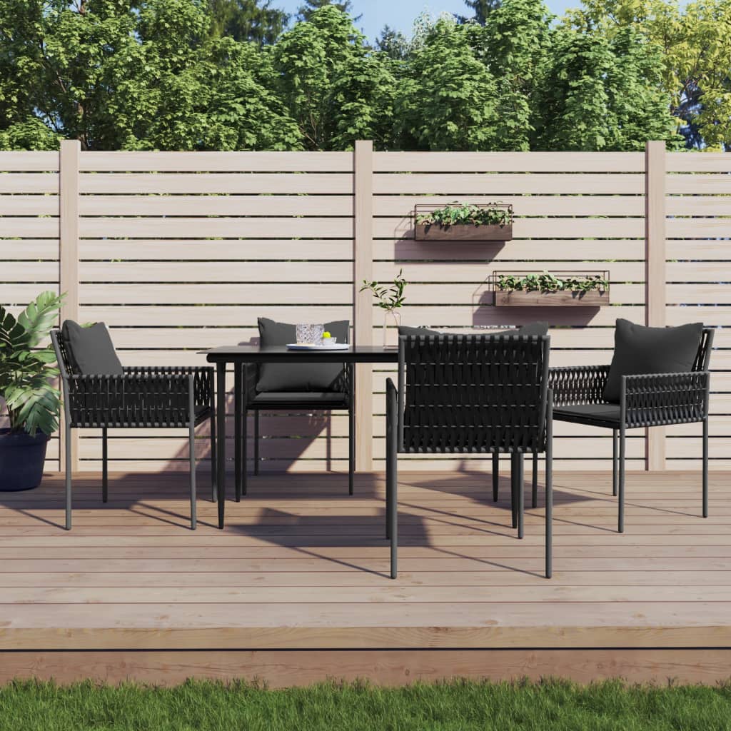 -Delige Tuinset Met Kussens Poly Rattan En Staal 5 140 cm tafellengte Zwart