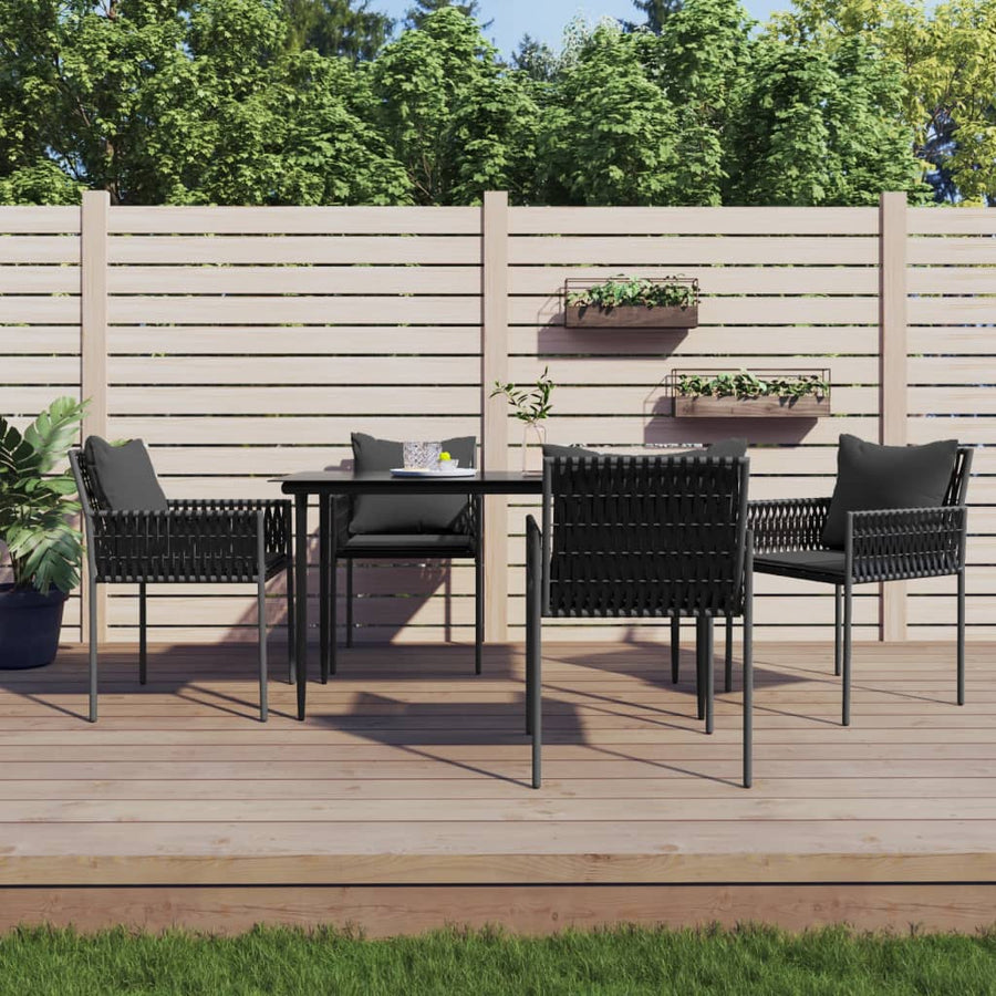 -Delige Tuinset Met Kussens Poly Rattan En Staal 5 140 cm tafellengte Zwart