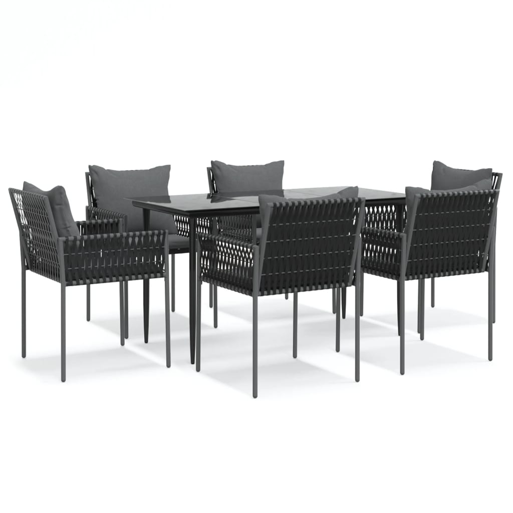-Delige Tuinset Met Kussens Poly Rattan En Staal 7 140 cm tafellengte Zwart