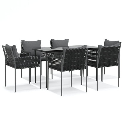 -Delige Tuinset Met Kussens Poly Rattan En Staal 7 140 cm tafellengte Zwart