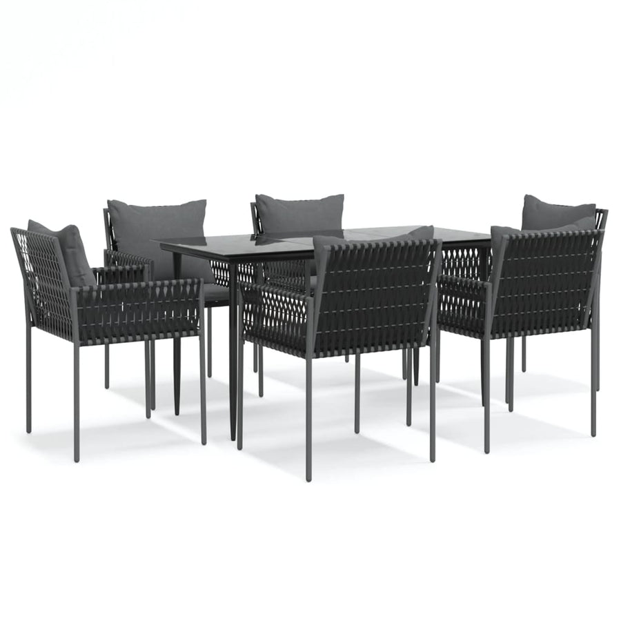 -Delige Tuinset Met Kussens Poly Rattan En Staal 7 140 cm tafellengte Zwart