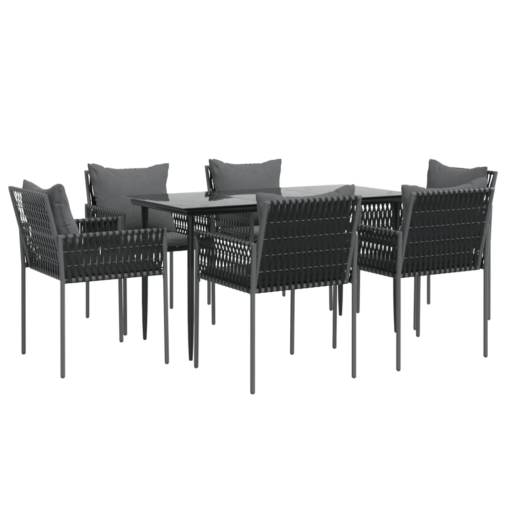 -Delige Tuinset Met Kussens Poly Rattan En Staal 7 140 cm tafellengte Zwart