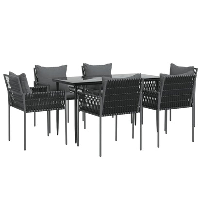-Delige Tuinset Met Kussens Poly Rattan En Staal 7 140 cm tafellengte Zwart