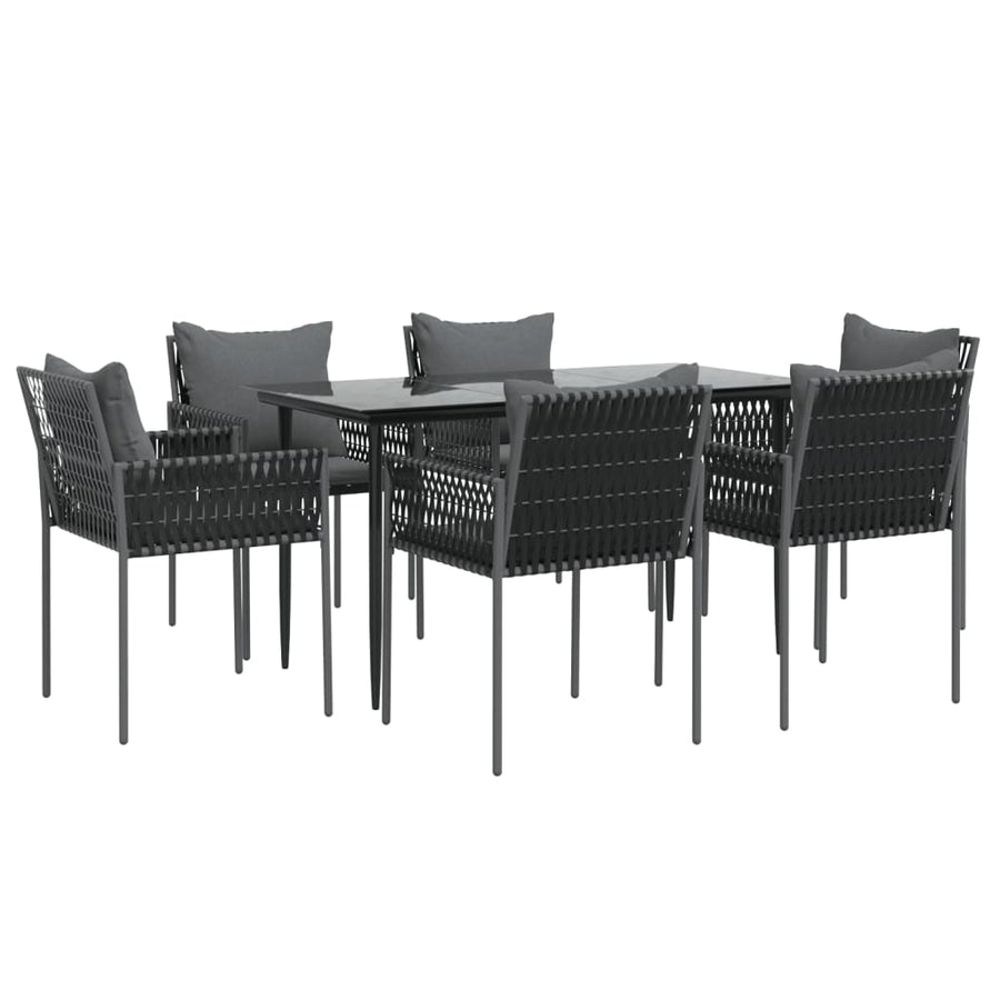 -Delige Tuinset Met Kussens Poly Rattan En Staal 7 140 cm tafellengte Zwart