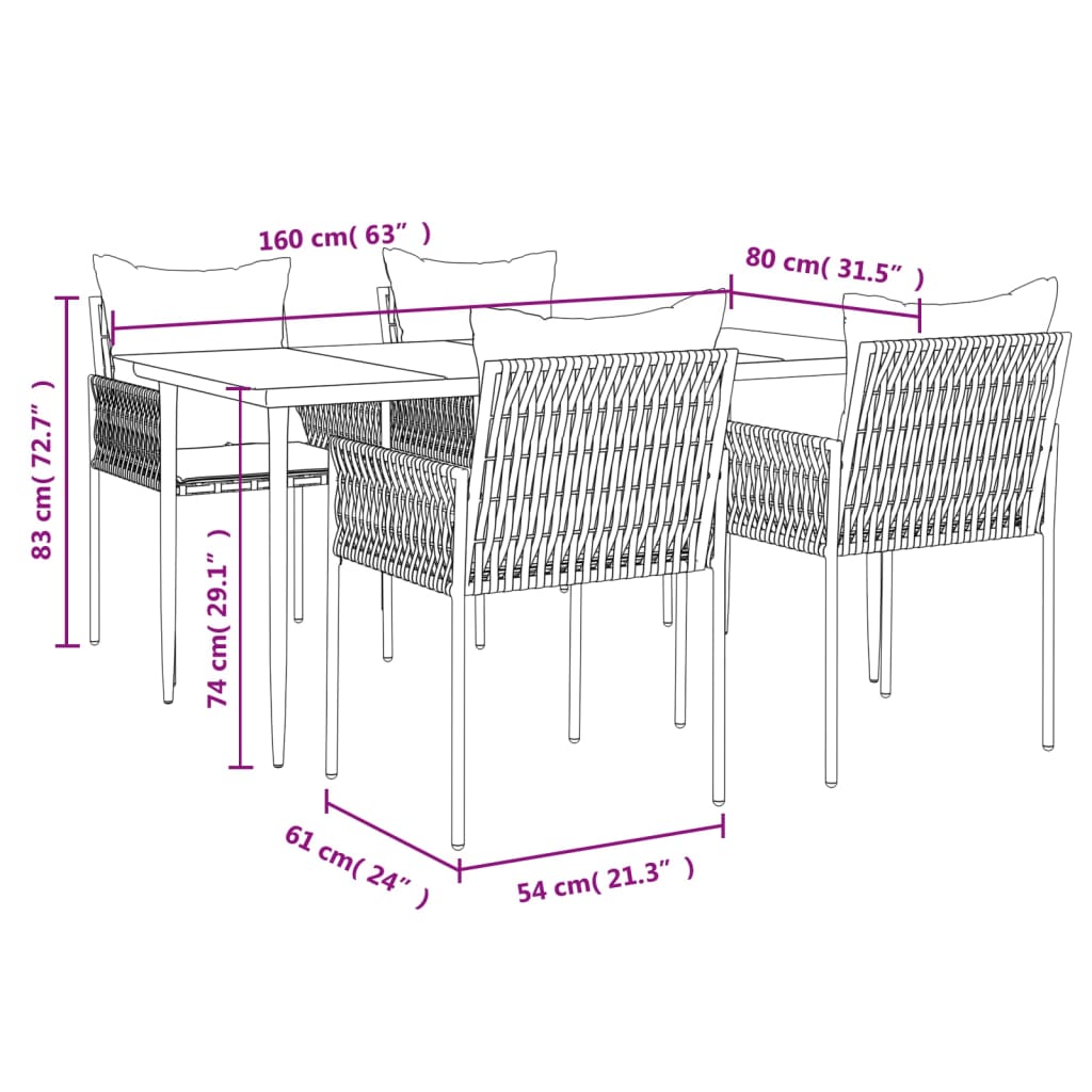 -Delige Tuinset Met Kussens Poly Rattan En Staal 5 160 cm tafellengte Bruin