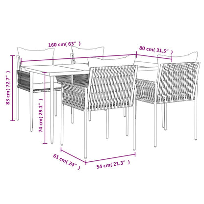 -Delige Tuinset Met Kussens Poly Rattan En Staal 5 160 cm tafellengte Bruin