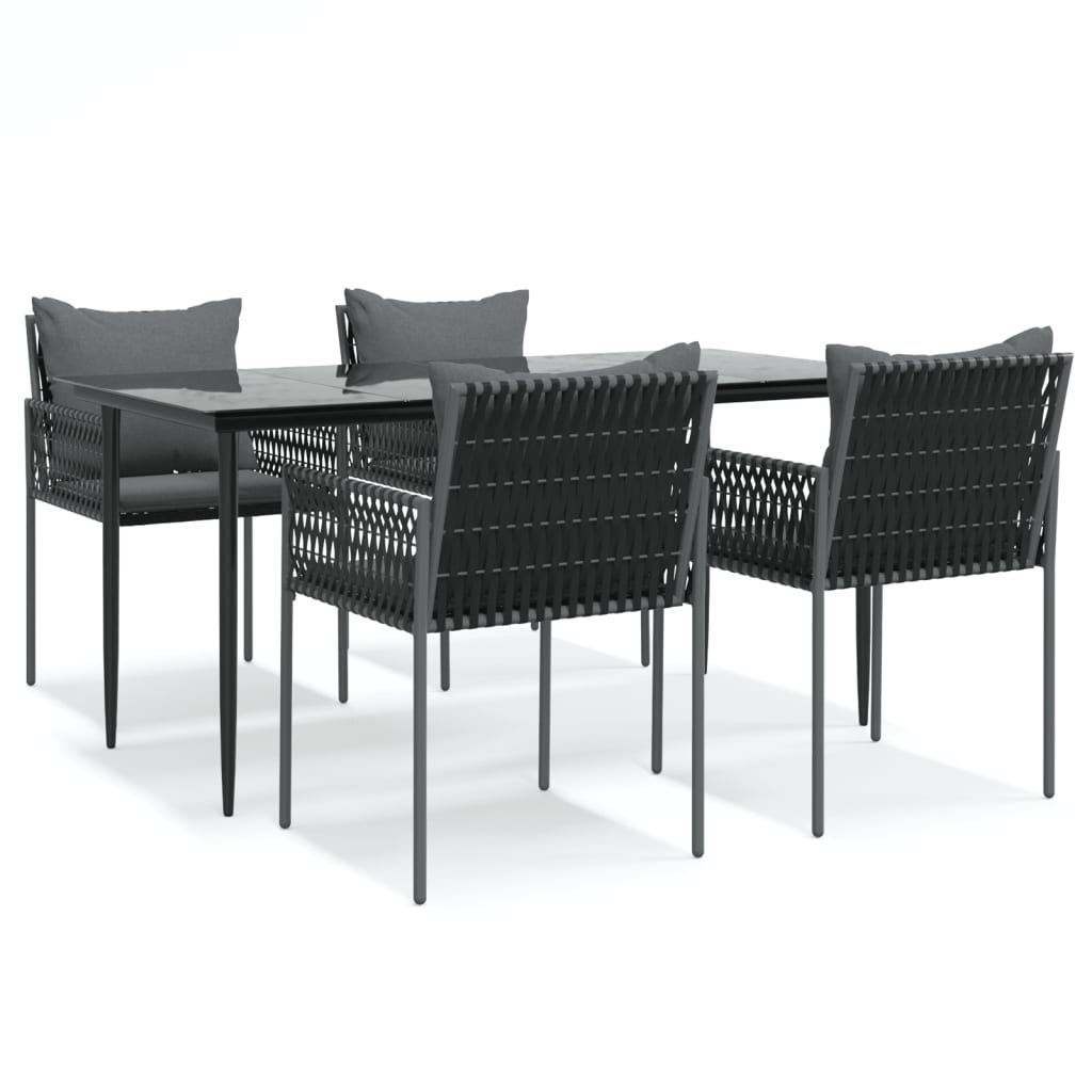 -Delige Tuinset Met Kussens Poly Rattan En Staal 5 160 cm tafellengte Zwart