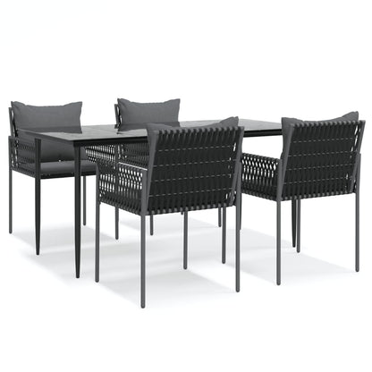 -Delige Tuinset Met Kussens Poly Rattan En Staal 5 160 cm tafellengte Zwart