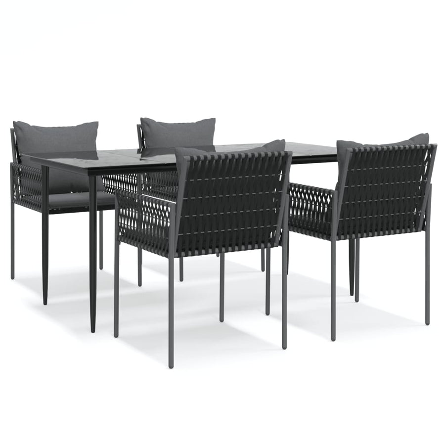 -Delige Tuinset Met Kussens Poly Rattan En Staal 5 160 cm tafellengte Zwart