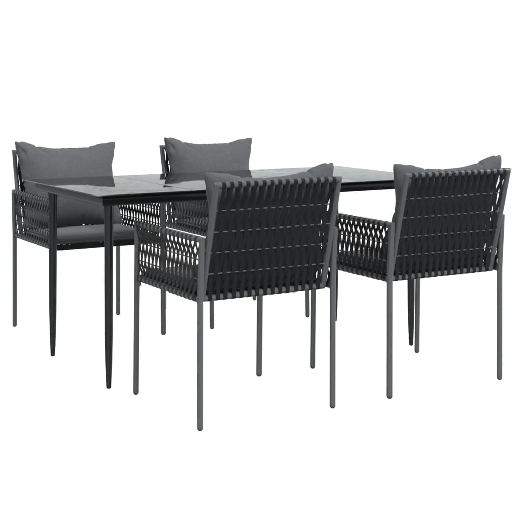 -Delige Tuinset Met Kussens Poly Rattan En Staal 5 160 cm tafellengte Zwart