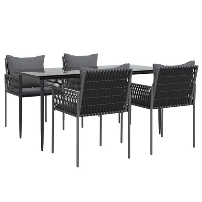-Delige Tuinset Met Kussens Poly Rattan En Staal 5 160 cm tafellengte Zwart