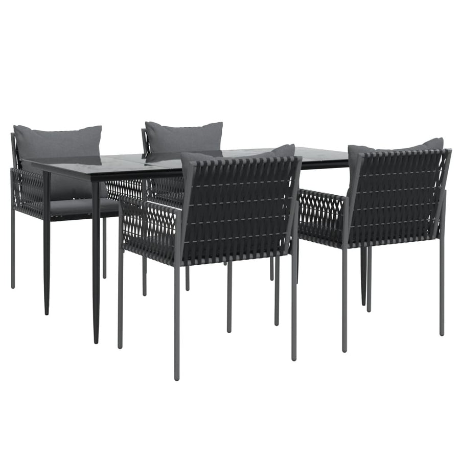 -Delige Tuinset Met Kussens Poly Rattan En Staal 5 160 cm tafellengte Zwart