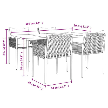 -Delige Tuinset Met Kussens Poly Rattan En Staal 5 160 cm tafellengte Zwart