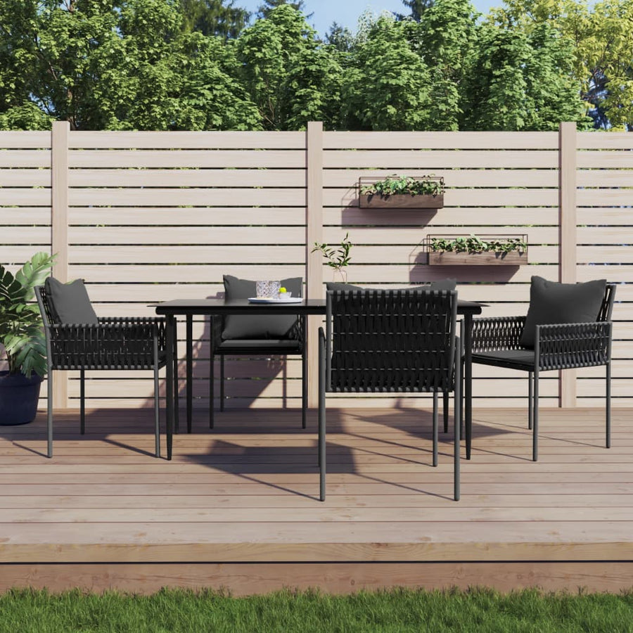-Delige Tuinset Met Kussens Poly Rattan En Staal 5 160 cm tafellengte Zwart