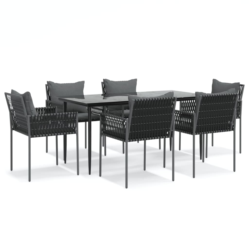 -Delige Tuinset Met Kussens Poly Rattan En Staal 7 160 cm tafellengte Zwart