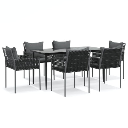 -Delige Tuinset Met Kussens Poly Rattan En Staal 7 160 cm tafellengte Zwart