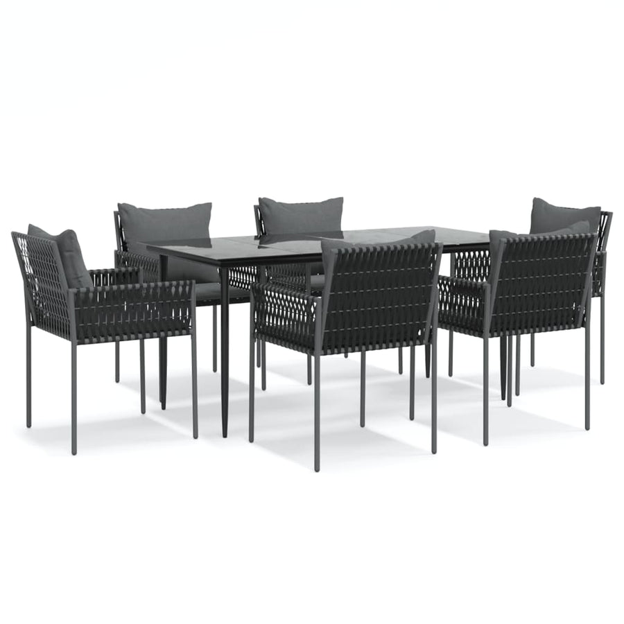 -Delige Tuinset Met Kussens Poly Rattan En Staal 7 160 cm tafellengte Zwart
