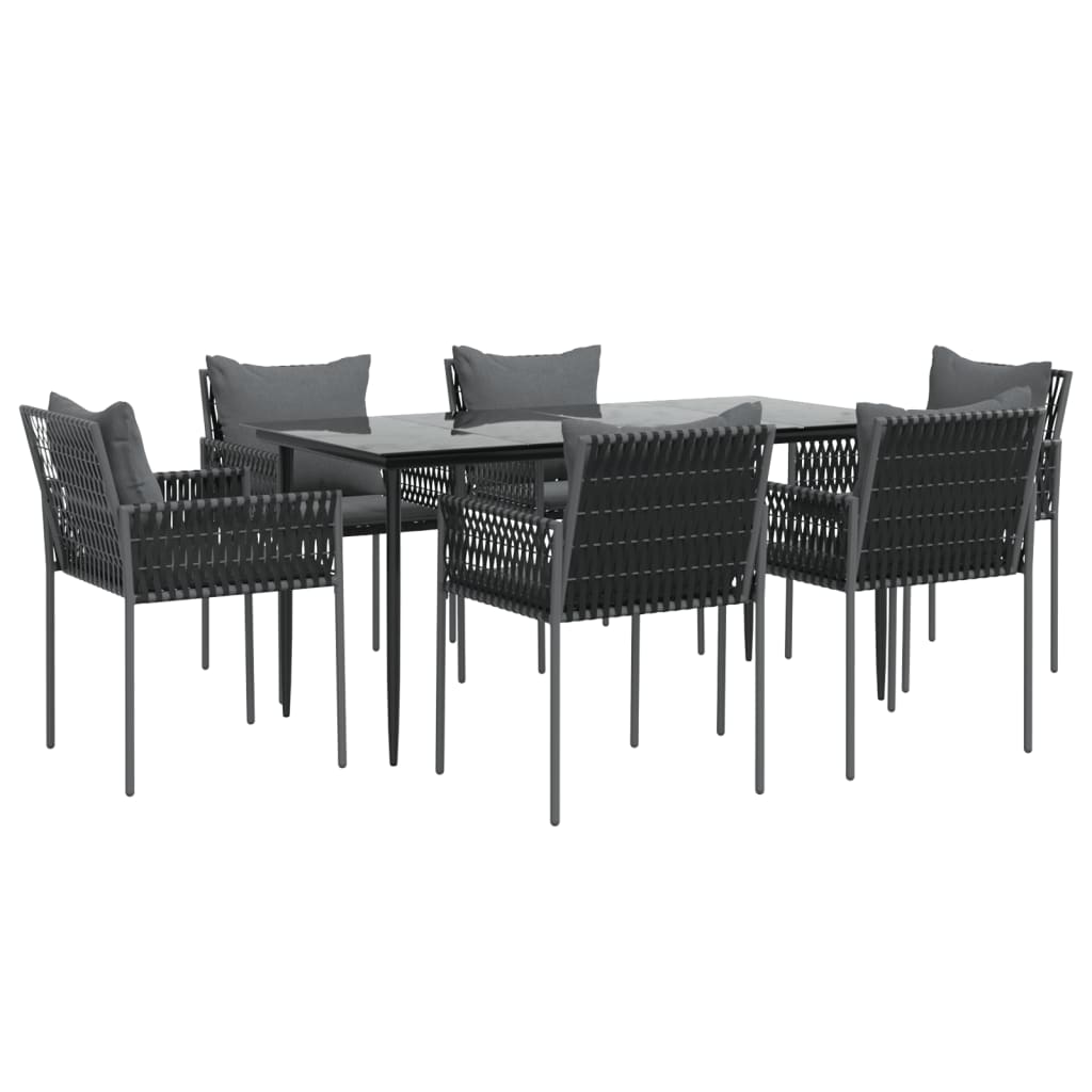 -Delige Tuinset Met Kussens Poly Rattan En Staal 7 160 cm tafellengte Zwart