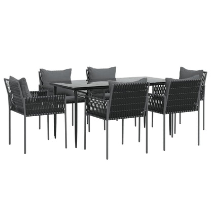 -Delige Tuinset Met Kussens Poly Rattan En Staal 7 160 cm tafellengte Zwart