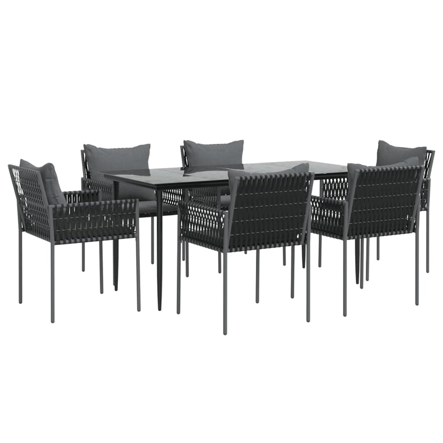 -Delige Tuinset Met Kussens Poly Rattan En Staal 7 160 cm tafellengte Zwart
