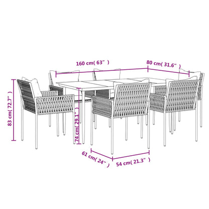 -Delige Tuinset Met Kussens Poly Rattan En Staal 7 160 cm tafellengte Zwart