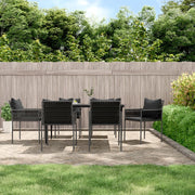 Tuinset 7-delig poly rattan staal zwart met kussens