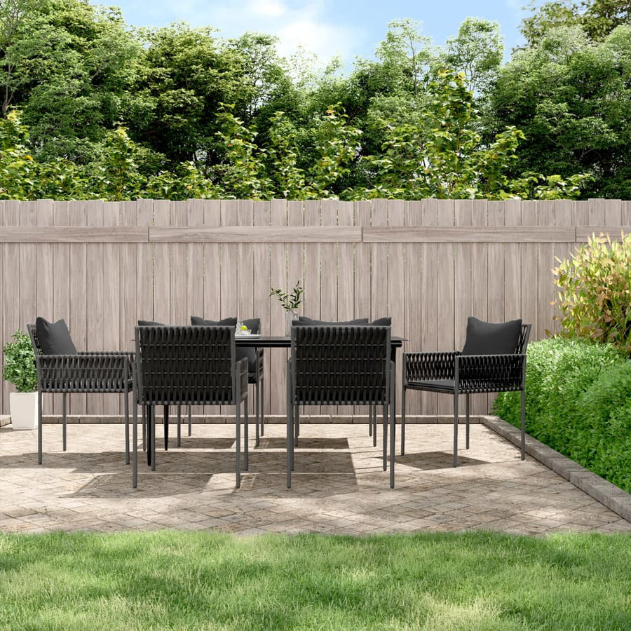 -Delige Tuinset Met Kussens Poly Rattan En Staal 7 160 cm tafellengte Zwart
