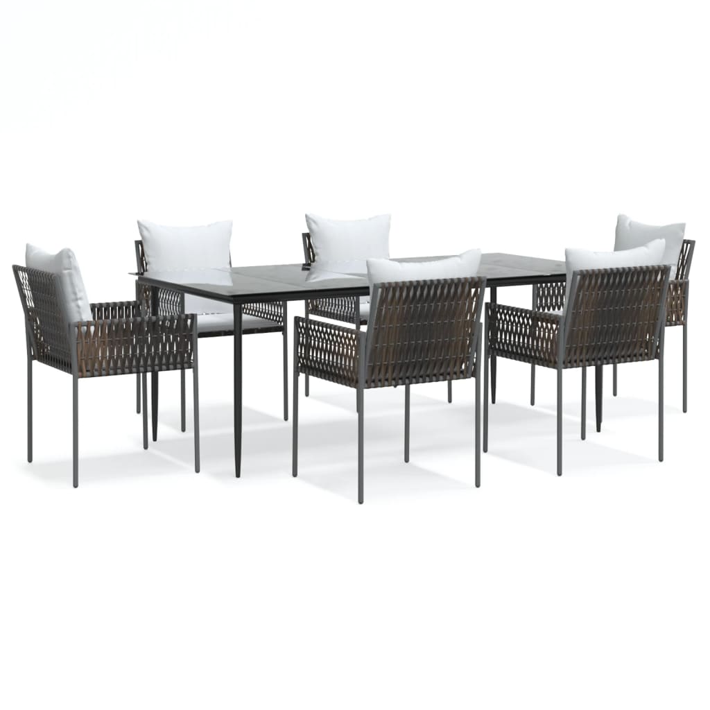 -Delige Tuinset Met Kussens Poly Rattan En Staal 7 200 cm tafellengte Bruin