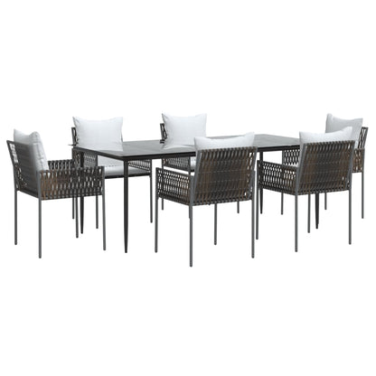 -Delige Tuinset Met Kussens Poly Rattan En Staal 7 200 cm tafellengte Bruin