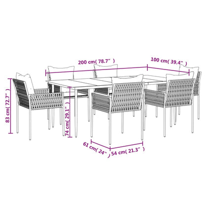 -Delige Tuinset Met Kussens Poly Rattan En Staal 7 200 cm tafellengte Bruin