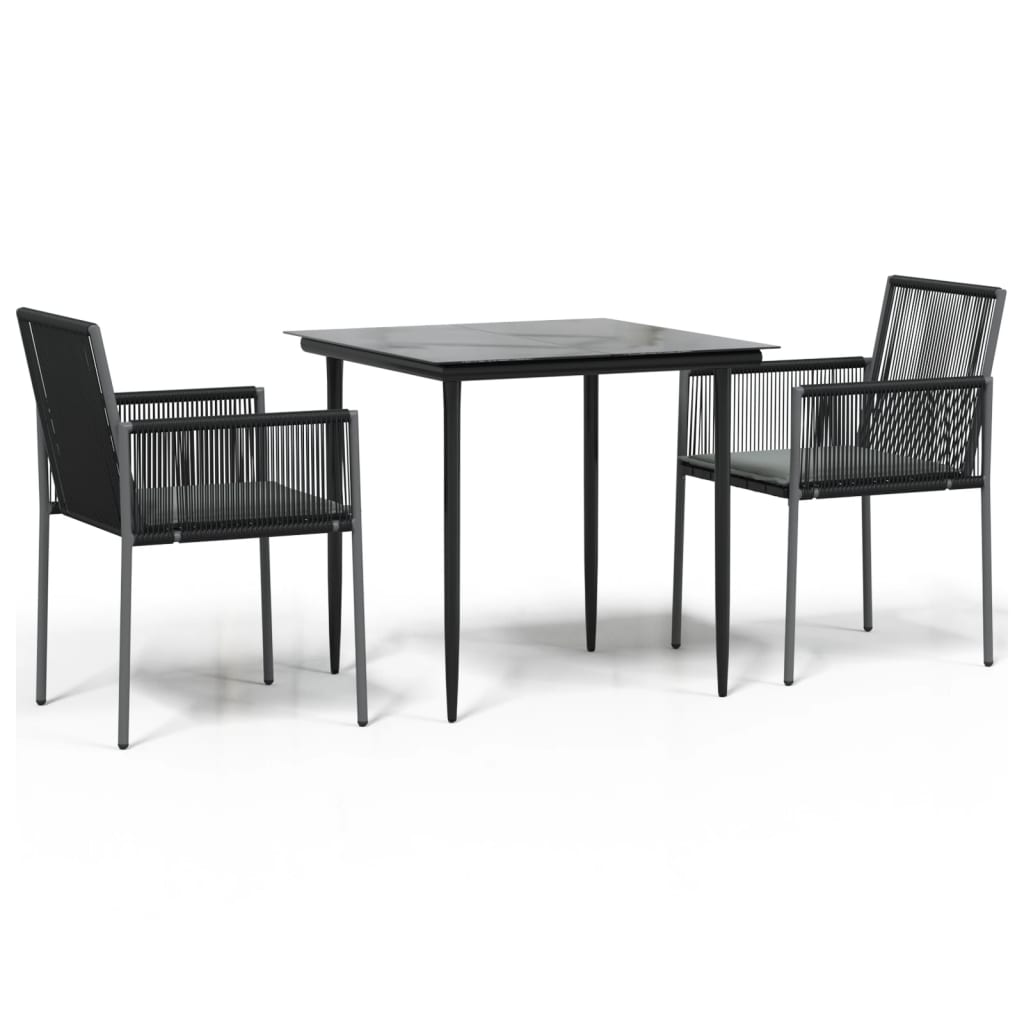 -Delige Tuinset Met Kussens Poly Rattan En Staal Zwart 3 80 cm tafellengte