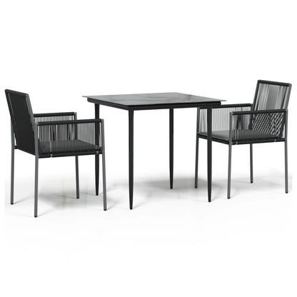 -Delige Tuinset Met Kussens Poly Rattan En Staal Zwart 3 80 cm tafellengte