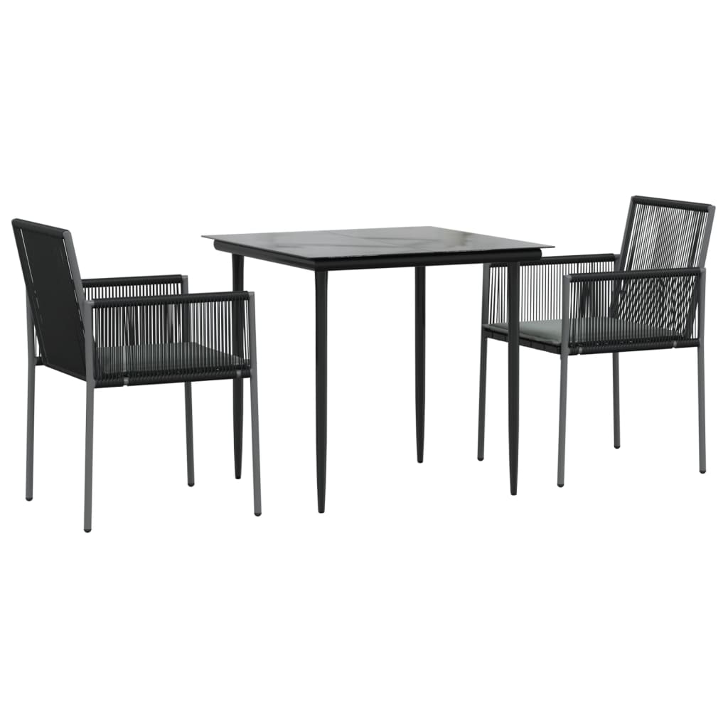 -Delige Tuinset Met Kussens Poly Rattan En Staal Zwart 3 80 cm tafellengte