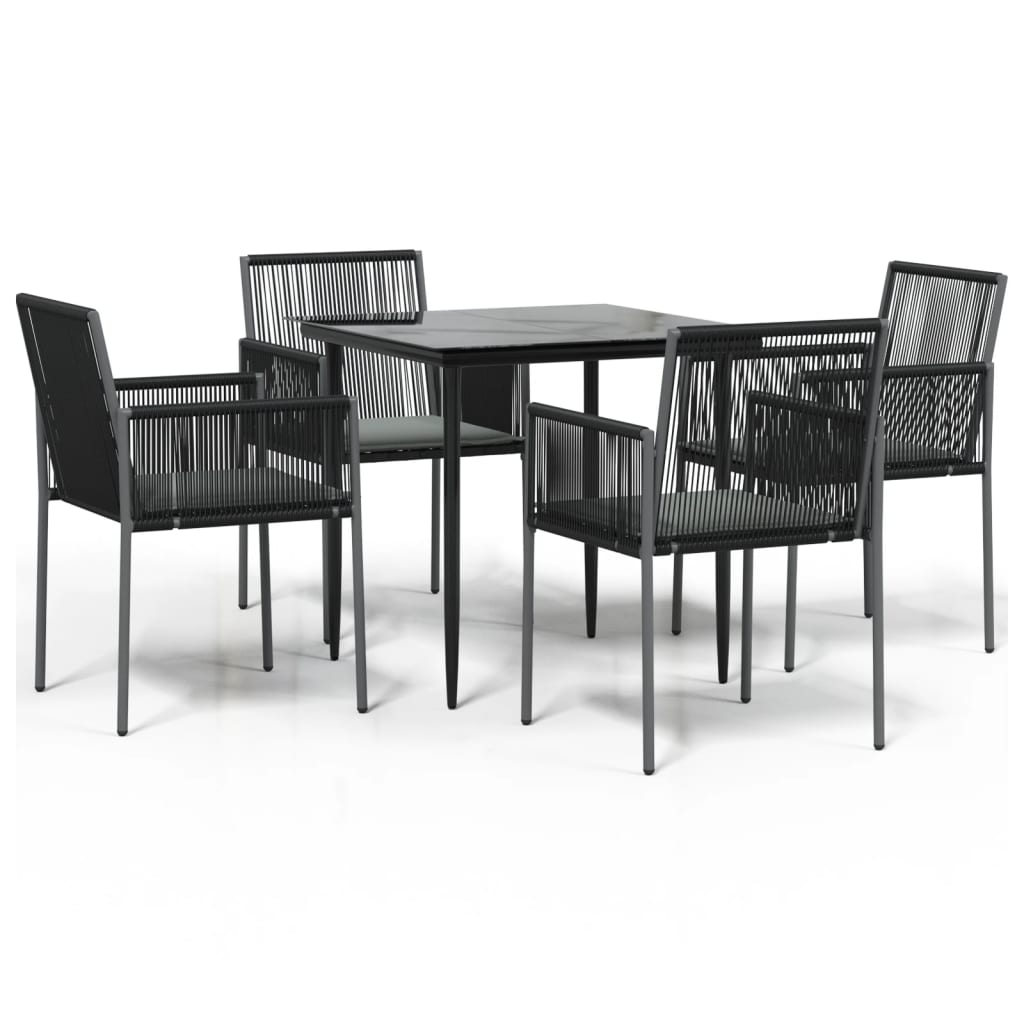 -Delige Tuinset Met Kussens Poly Rattan En Staal Zwart 5 80 cm tafellengte