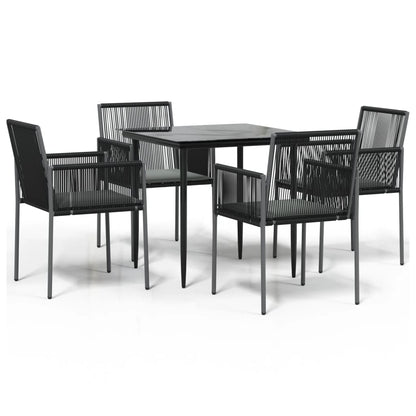 -Delige Tuinset Met Kussens Poly Rattan En Staal Zwart 5 80 cm tafellengte