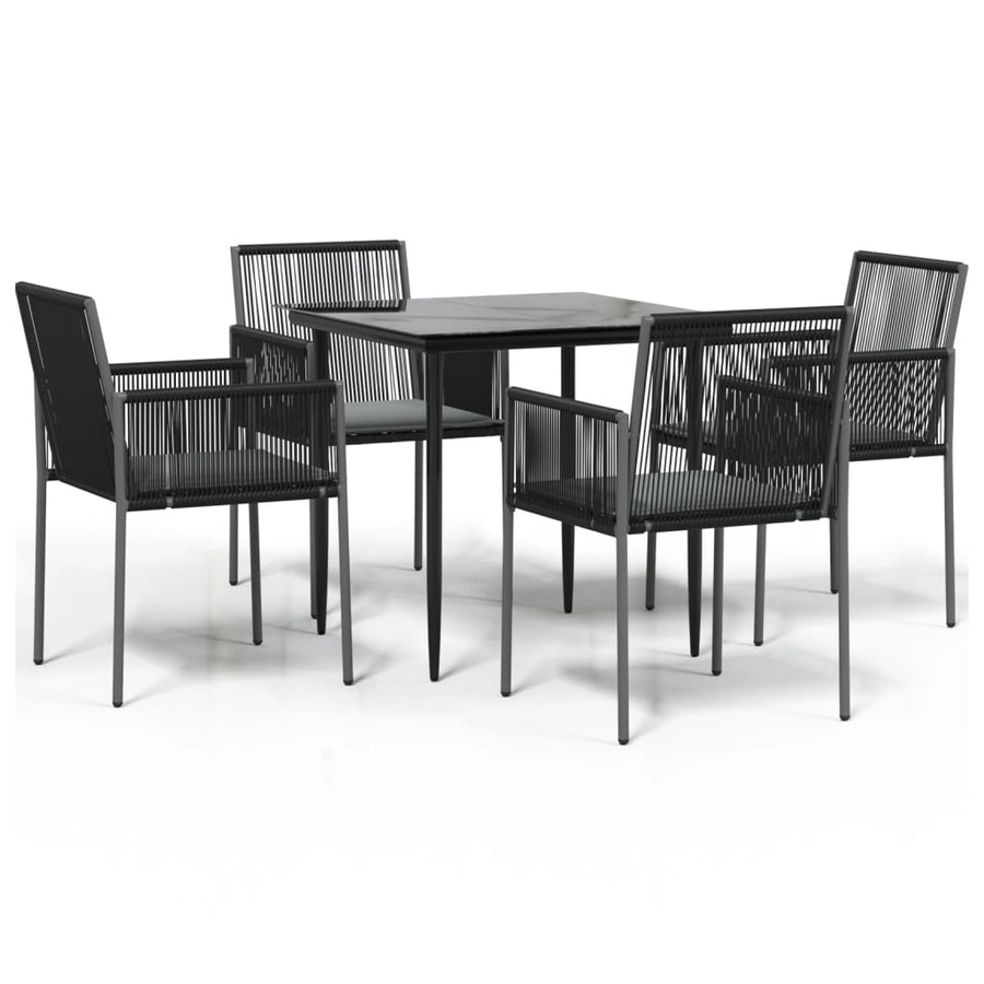 -Delige Tuinset Met Kussens Poly Rattan En Staal Zwart 5 80 cm tafellengte