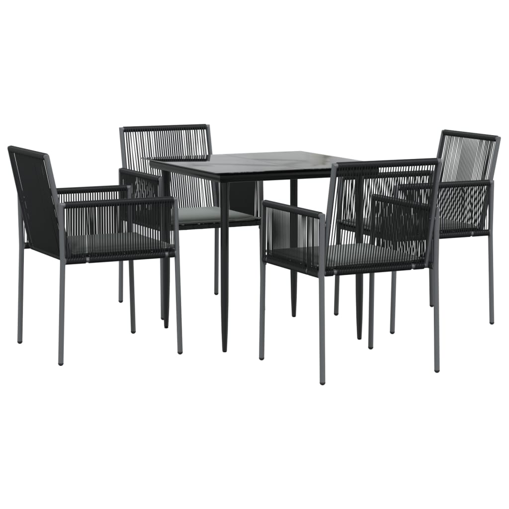 -Delige Tuinset Met Kussens Poly Rattan En Staal Zwart 5 80 cm tafellengte