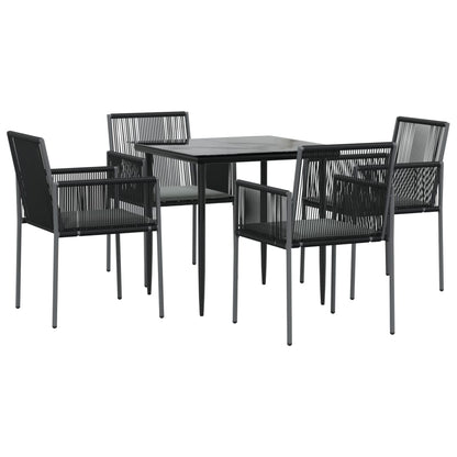 -Delige Tuinset Met Kussens Poly Rattan En Staal Zwart 5 80 cm tafellengte