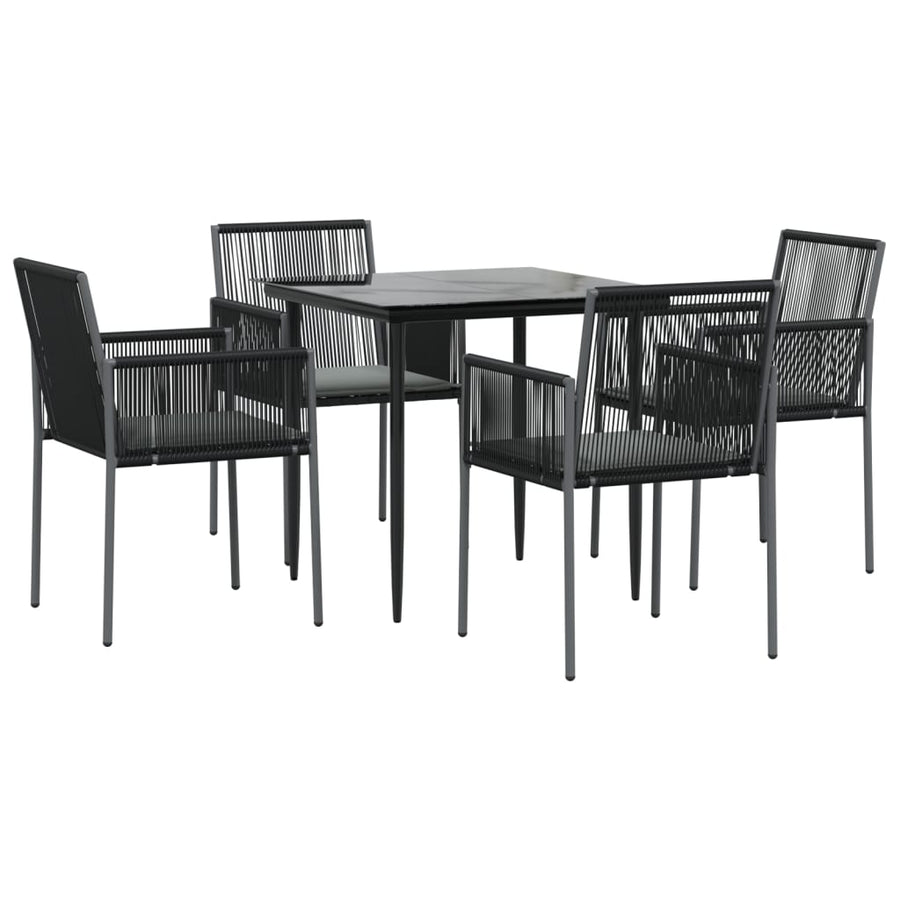 -Delige Tuinset Met Kussens Poly Rattan En Staal Zwart 5 80 cm tafellengte