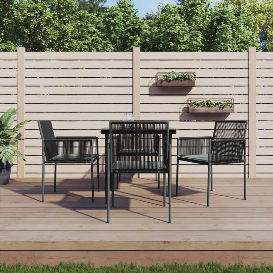 -Delige Tuinset Met Kussens Poly Rattan En Staal Zwart 5 80 cm tafellengte