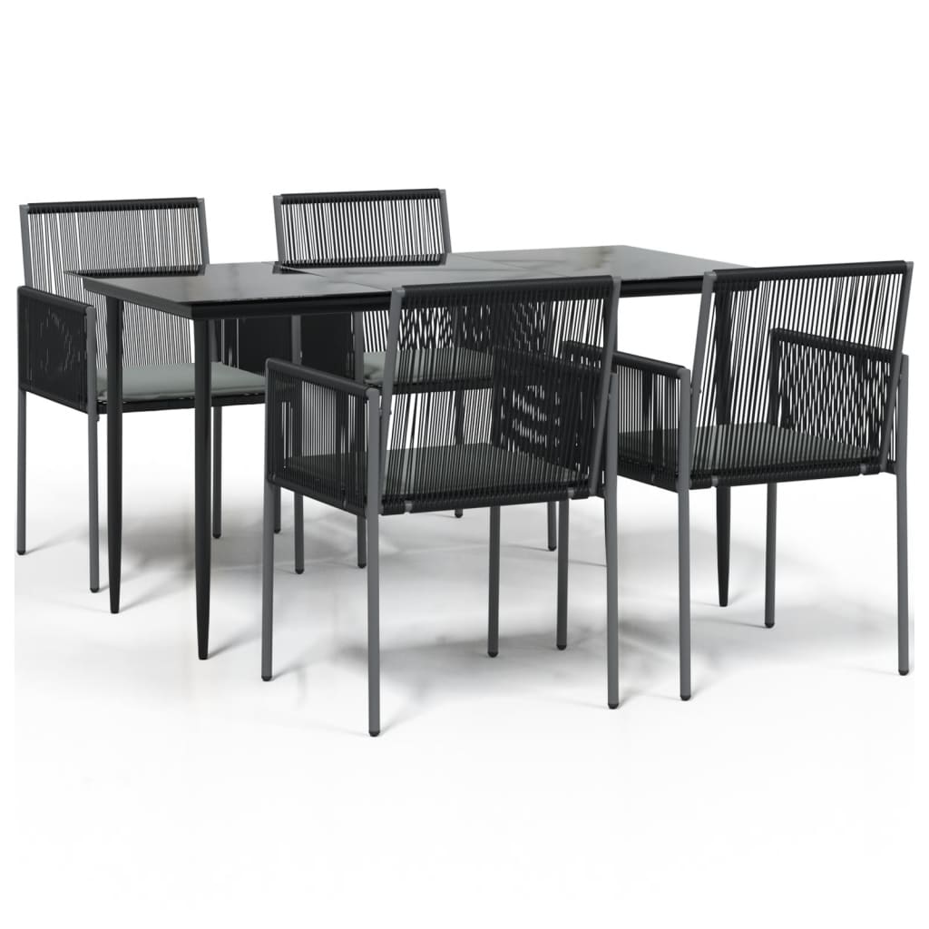 -Delige Tuinset Met Kussens Poly Rattan En Staal Zwart 5 140 cm tafellengte